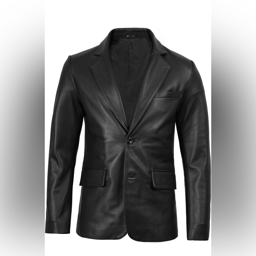 Black Leather Blazer Jacket - Size XL - Lambskin - Declum- EUC